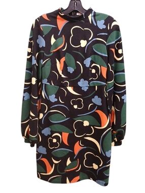 Boden Black Long-Sleeve Dress w/ Green, Blue, Cream & Orange Floral Print Size 2